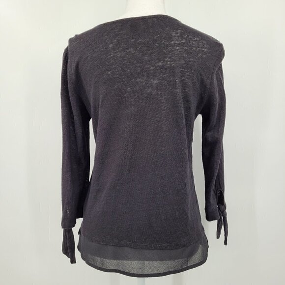 Sanctuary V Neck Black Sweater Top 3/4 Sleeve Lightweight Linen - Picture 5 of 9